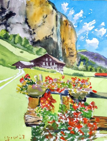 Painting titled "The valley" by Leonid Kirnus, Original Artwork, Watercolor