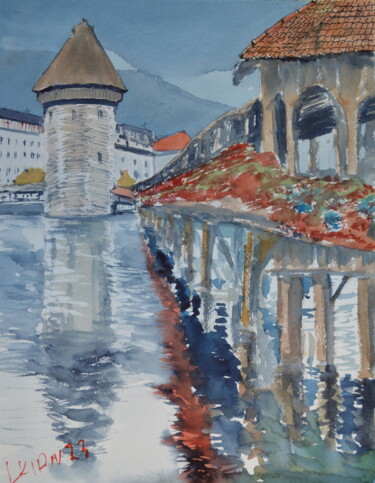 Pintura intitulada "Luzern" por Leonid Kirnus, Obras de arte originais, Aquarela