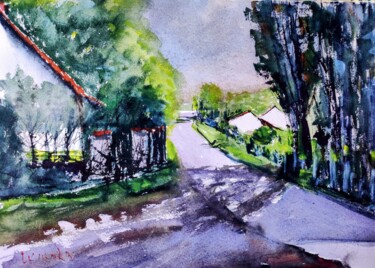 Painting titled "French village" by Leonid Kirnus, Original Artwork, Watercolor