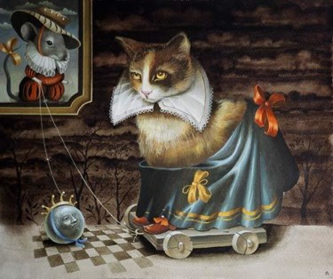 Painting titled "Cat" by Leonid Sergeev, Original Artwork
