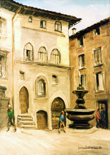 Painting titled "GUBBIO - FONTANA DE…" by Leonida Beltrame, Original Artwork, Oil