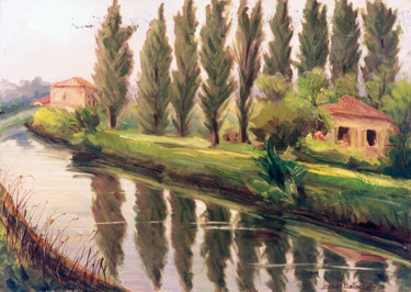 Pittura intitolato "RIVIERA DEL BRENTA:…" da Leonida Beltrame, Opera d'arte originale, Olio