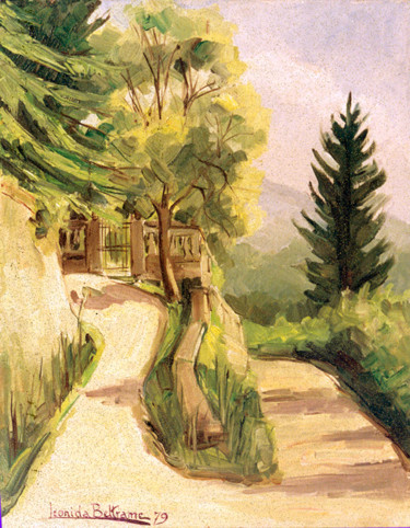 Painting titled "TEOLO: LE STRADE CH…" by Leonida Beltrame, Original Artwork, Oil