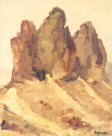 Malerei mit dem Titel "DOLOMITI: LE TRE CI…" von Leonida Beltrame, Original-Kunstwerk, Öl