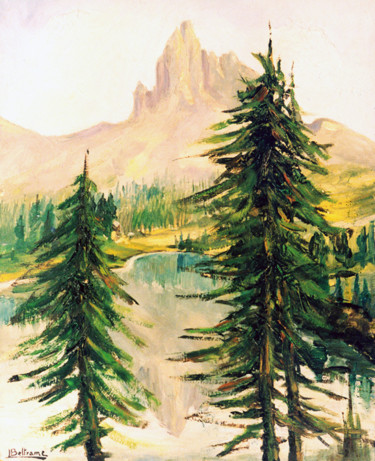 CORTINA D'AMPEZZO: LAGO FEDERA - BECCO DI MEZZODI' Pittura intitolato "CORTINA D'AMPEZZO:…" da Leonida Beltrame, Opera d'arte originale, Olio
