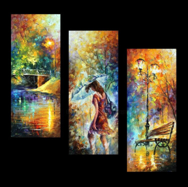 Aura of Autumn(Set) — PALETTE KNIFE Oil Painting On Canvas By Leonid Afremov Size: 40cm x 100cm each Peinture intitulée "Aura of Autumn(Set)…" par Leonid Afremov, Œuvre d'art originale, Huile