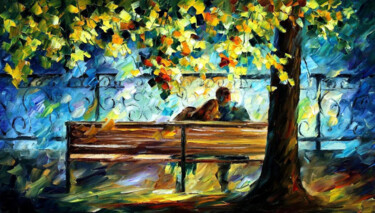 Bench Forest Landscape Romantic Oil Painting Painting titled "Bench Forest Landsc…" by Leonid Afremov, Original Art, Oil
