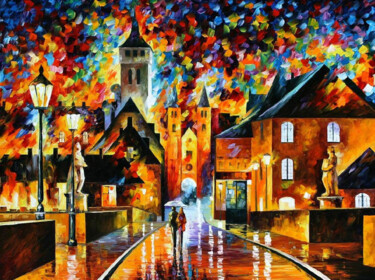Bedroom Canvas Night Art Wall Decor Painting Painting titled "Bedroom Canvas Nigh…" by Leonid Afremov, Original Art, Oil