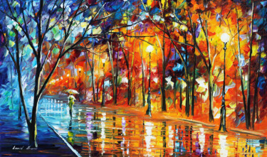 Misty Night — PALETTE KNIFE Contemporary Landscape Park Fine Art Oil Painting On Canvas By Leonid Af Painting titled "Misty Night — PALET…" by Leonid Afremov, Original Art, Oil