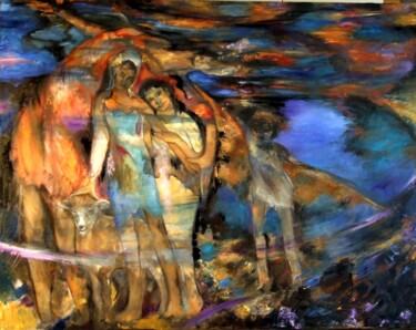 Pittura intitolato "Sirène" da Léonie Sommer, Opera d'arte originale, Olio Montato su Telaio per barella in legno