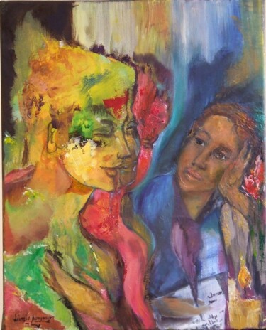 Painting titled "Les 3 muses" by Léonie Sommer, Original Artwork, Oil