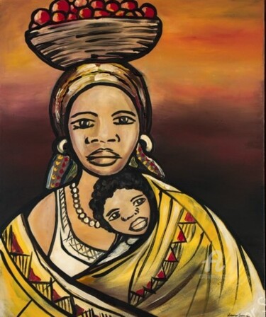 Painting titled "Mãe Preta" by Leonor Sousa, Original Artwork, Acrylic Mounted on Wood Stretcher frame