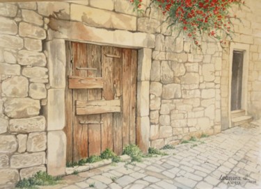 Painting titled "All Boarded Up" by Leonora De Lange, Original Artwork, Watercolor