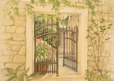 Painting titled "Come Into my Garden" by Leonora De Lange, Original Artwork, Watercolor
