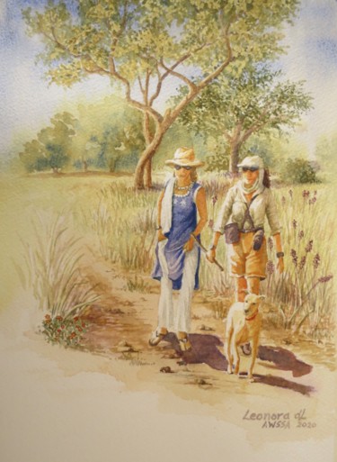 Malerei mit dem Titel "Bush Walk in the Su…" von Leonora De Lange, Original-Kunstwerk, Aquarell