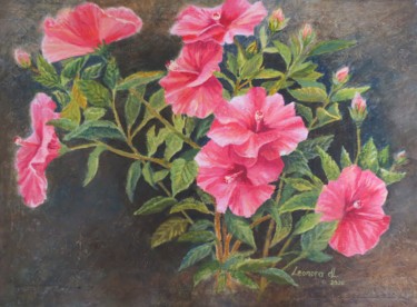 Painting titled "My Hibiscus" by Leonora De Lange, Original Artwork, Acrylic Mounted on Wood Stretcher frame