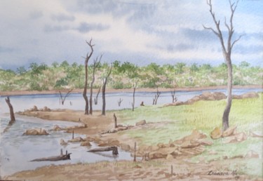 Картина под названием "Lake Kariba" - Leonora De Lange, Подлинное произведение искусства, Акварель