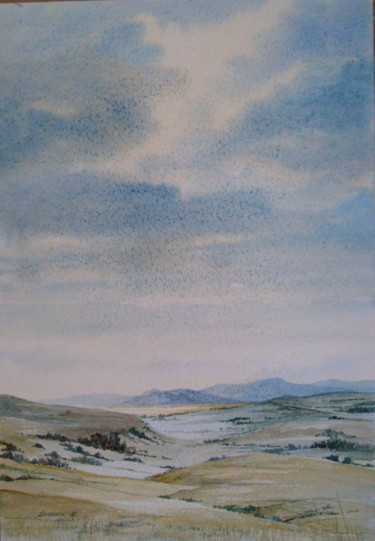 Painting titled "Desolate Valley" by Leonora De Lange, Original Artwork, Watercolor