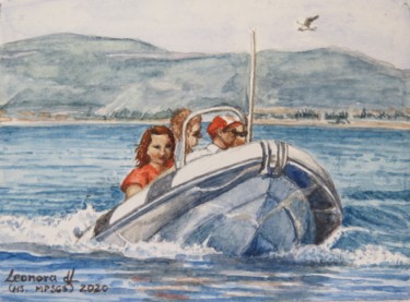 Painting titled "Joy Ride ( miniatur…" by Leonora De Lange, Original Artwork, Watercolor