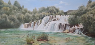 Peinture intitulée "The Falls at Krka N…" par Leonora De Lange, Œuvre d'art originale, Huile