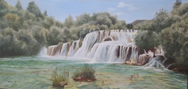 Картина под названием "The Falls at Krka N…" - Leonora De Lange, Подлинное произведение искусства, Масло