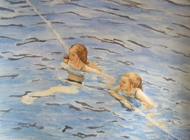 Painting titled "Resting on the Rope" by Leonora De Lange, Original Artwork, Watercolor