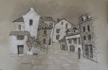 Quirky Kastela - Croatia Drawing titled "Quirky Kastela - Cr…" by Leonora De Lange, Original Art, Charcoal