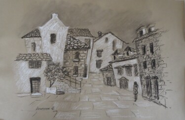 Drawing titled "Quirky Kastela - Cr…" by Leonora De Lange, Original Artwork, Charcoal