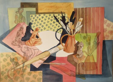 Картина под названием "Still Life Enigma" - Leonora De Lange, Подлинное произведение искусства, Акварель