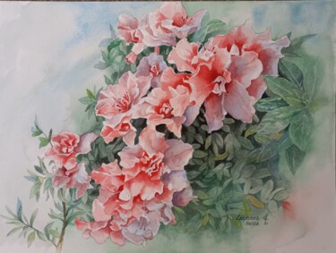 Painting titled "Azaleas" by Leonora De Lange, Original Artwork, Watercolor