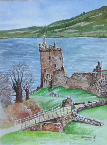 Malarstwo zatytułowany „Urquhart Castle Rui…” autorstwa Leonora De Lange, Oryginalna praca, Akwarela