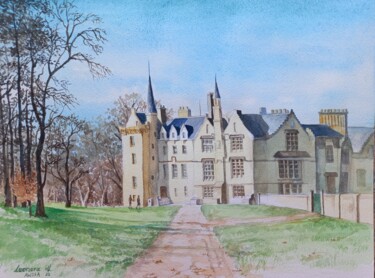 Painting titled "Brodie Castle" by Leonora De Lange, Original Artwork, Watercolor