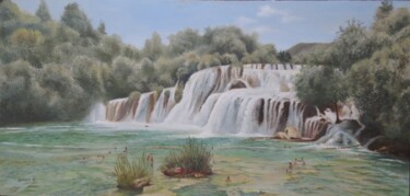 Painting titled "The Falls at Krka N…" by Leonora De Lange, Original Artwork, Oil