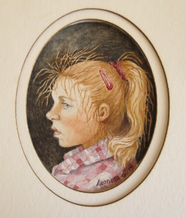 Malerei mit dem Titel "Portrait of Tally" von Leonora De Lange, Original-Kunstwerk, Aquarell