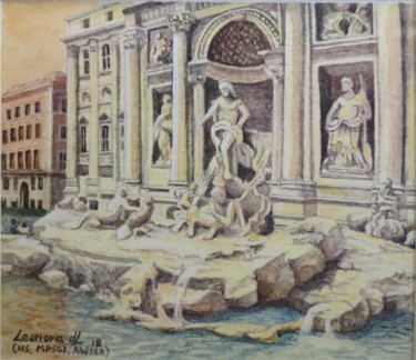 Painting titled "Trevi Fountains - R…" by Leonora De Lange, Original Artwork, Watercolor