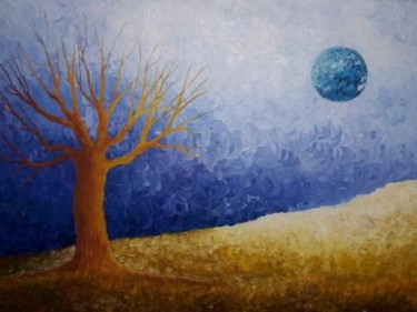 Pintura titulada "Árbol y Luna" por Leonor Dinamarca, Obra de arte original