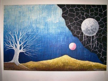 Pintura titulada "Árbol+2lunas" por Leonor Dinamarca, Obra de arte original