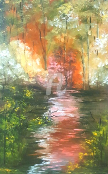 Pintura intitulada "Resplandor de otoño…" por Leonor Solbes, Obras de arte originais, Óleo Montado em Painel de madeira
