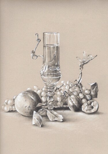 Drawing titled "Bodegón con uvas" by Leopoldo Fernandez Sanchez, Original Artwork, Pencil