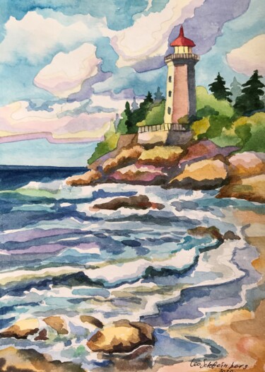 Painting titled "LIGHTHOUSE. Waterco…" by Leo Schteinberg, Original Artwork, Watercolor