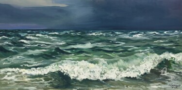 Painting titled "SEASHORE. Oil on ca…" by Leo Schteinberg, Original Artwork, Oil Mounted on Wood Stretcher frame