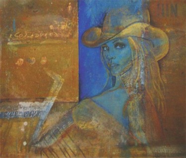Painting titled "cowgirl" by Leo Tezcucano, Original Artwork