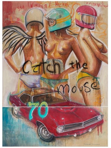 Painting titled ""Lets catch a mouse…" by Leo Tezcucano, Original Artwork