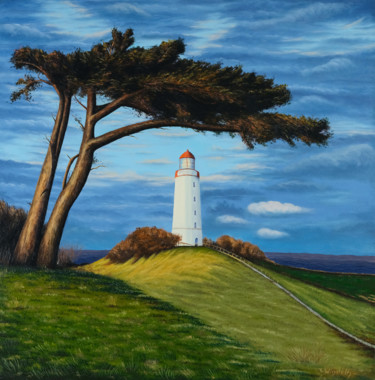 Malerei mit dem Titel "Leuchtturm Hiddensee" von Leo Windeln, Original-Kunstwerk, Öl