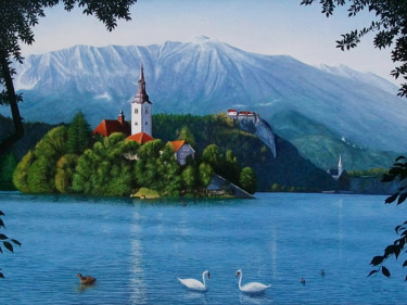 Peinture intitulée "Bled Slowenien" par Leo Windeln, Œuvre d'art originale, Huile