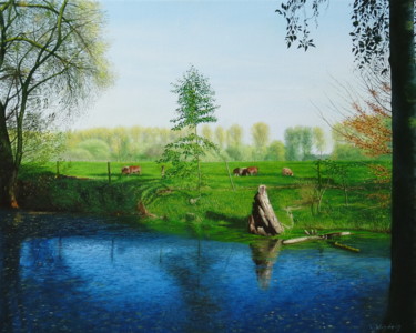 Peinture intitulée "Rurauenwiese" par Leo Windeln, Œuvre d'art originale, Huile