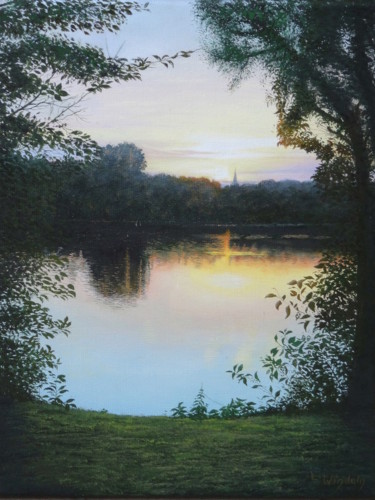 Schilderij getiteld "Abend Am Lago Lapre…" door Leo Windeln, Origineel Kunstwerk, Olie