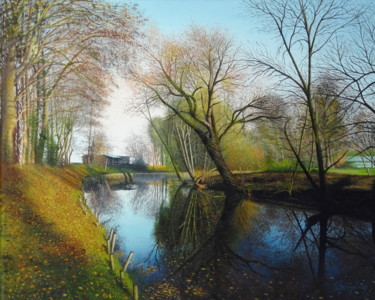 Malerei mit dem Titel "Angelplatz im Herbst" von Leo Windeln, Original-Kunstwerk, Öl