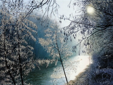 Malerei mit dem Titel "Wintersonne" von Leo Windeln, Original-Kunstwerk, Öl