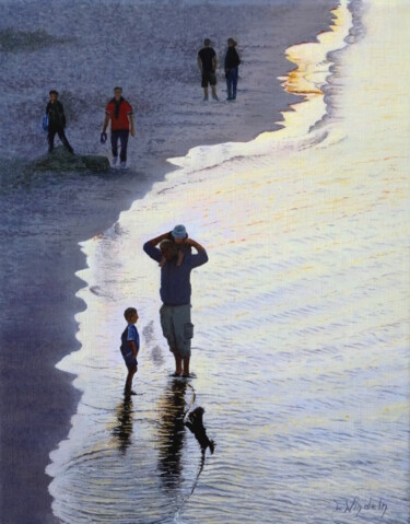 Pintura intitulada "Abends am Strand vo…" por Leo Windeln, Obras de arte originais, Óleo